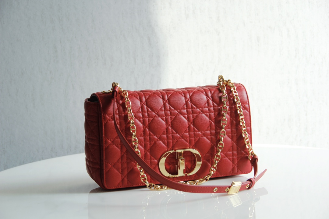 Large Dior Caro Bag Red Supple Cannage Calfskin